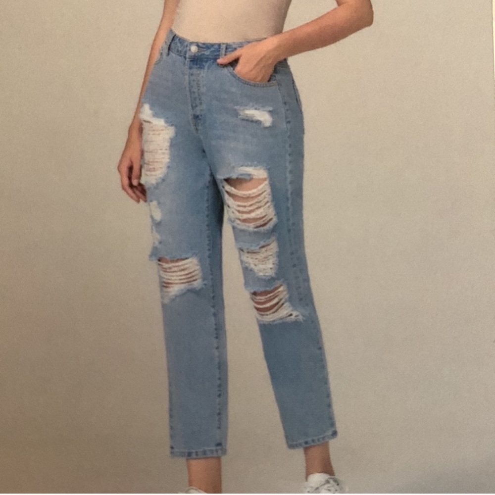 Simple Society Light Wash Distressed High Rise Straight Leg Jeans